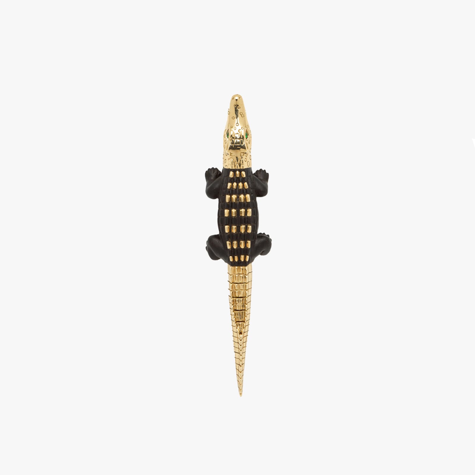 Bibi Van Der Velden, Alligator ebony wood with gold studs bite earring large