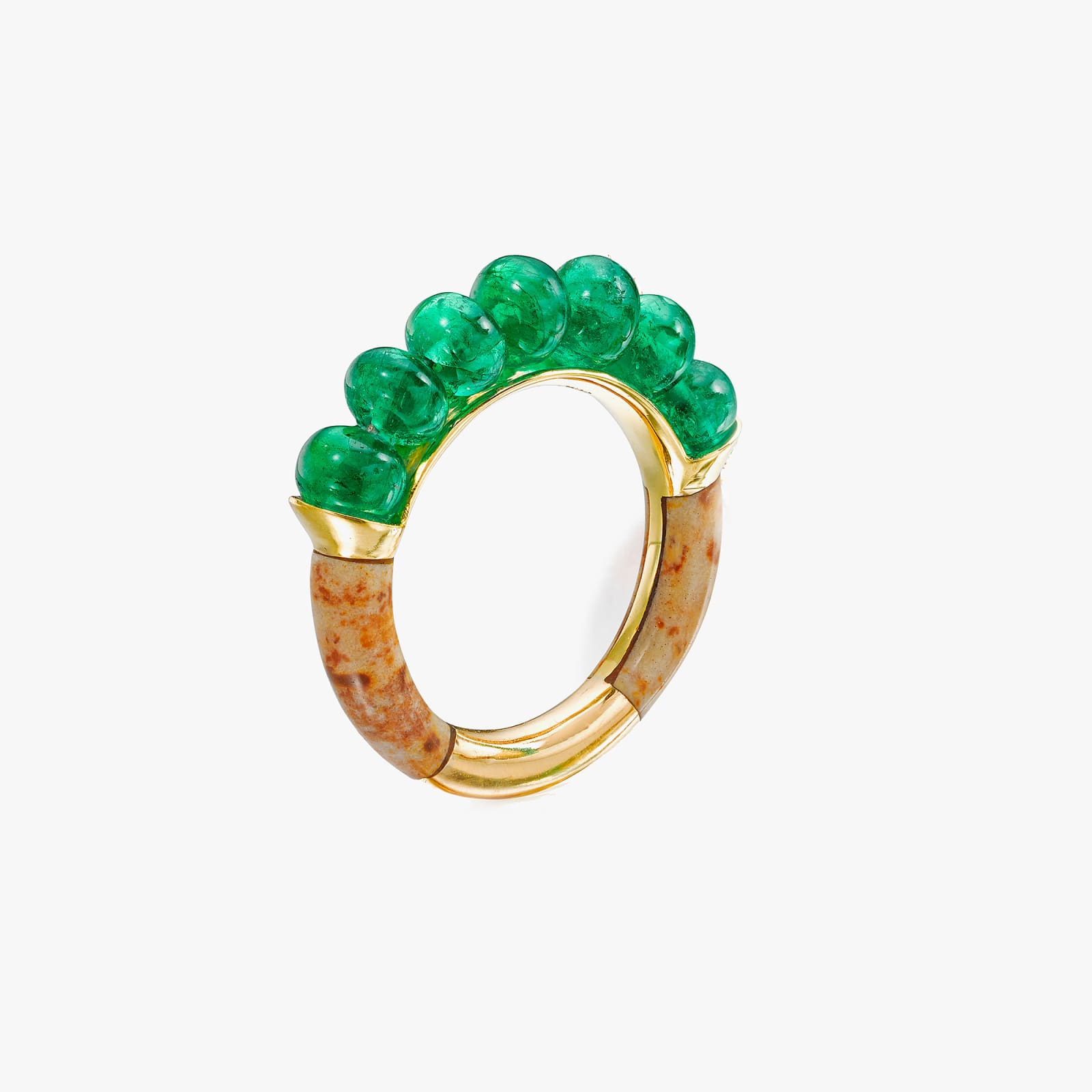 Nicholas Varney, Emerald beads and petrified palmwood ring