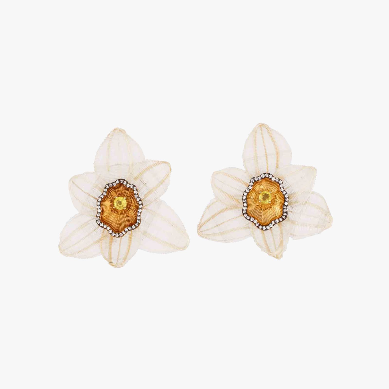 Silvia Furmanovich, White horsehair orchid earrings