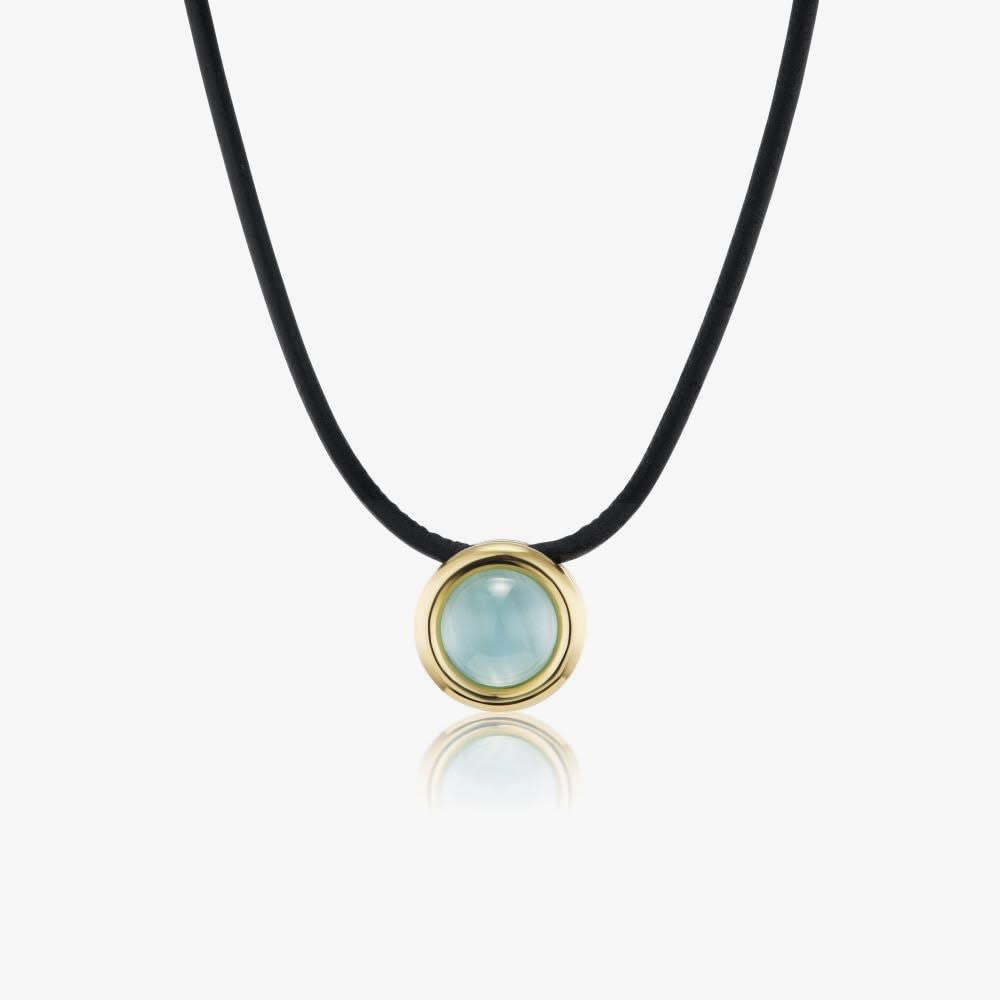 BECK, Scuba leather choker with circular cabochon aquamarine