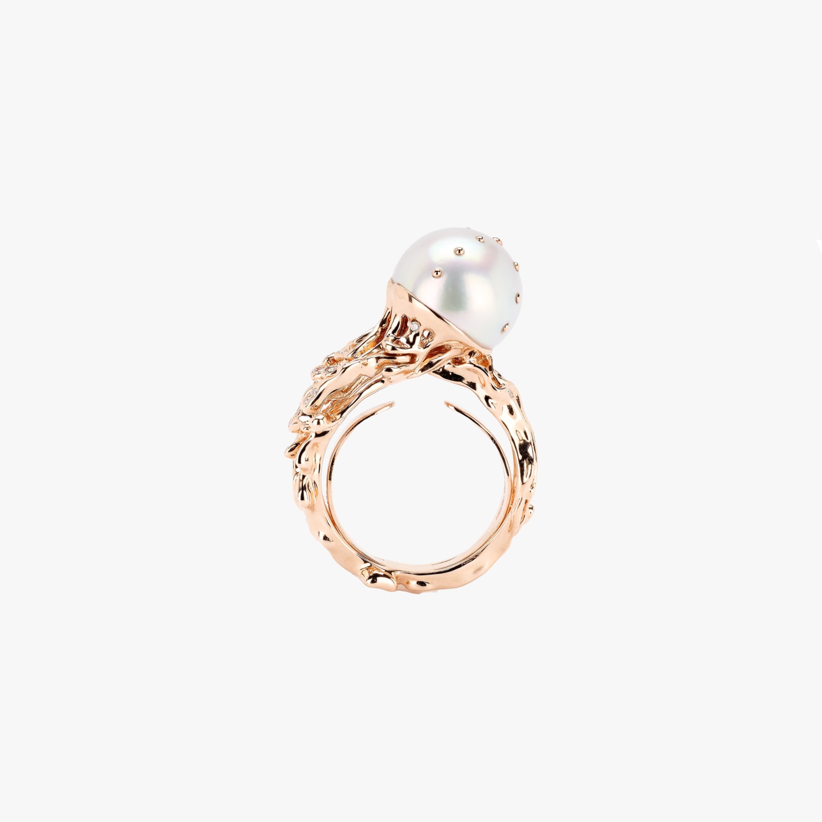Bibi Van Der Velden, Jellyfish white pearl ring with diamonds