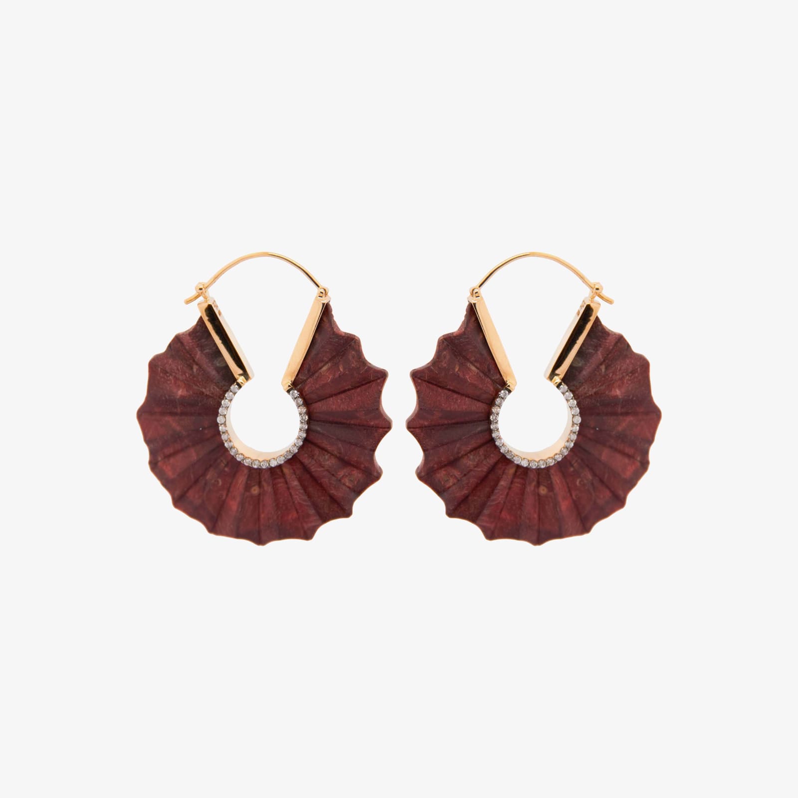 Silvia Furmanovich, Carved wood hoop earrings with diamonds