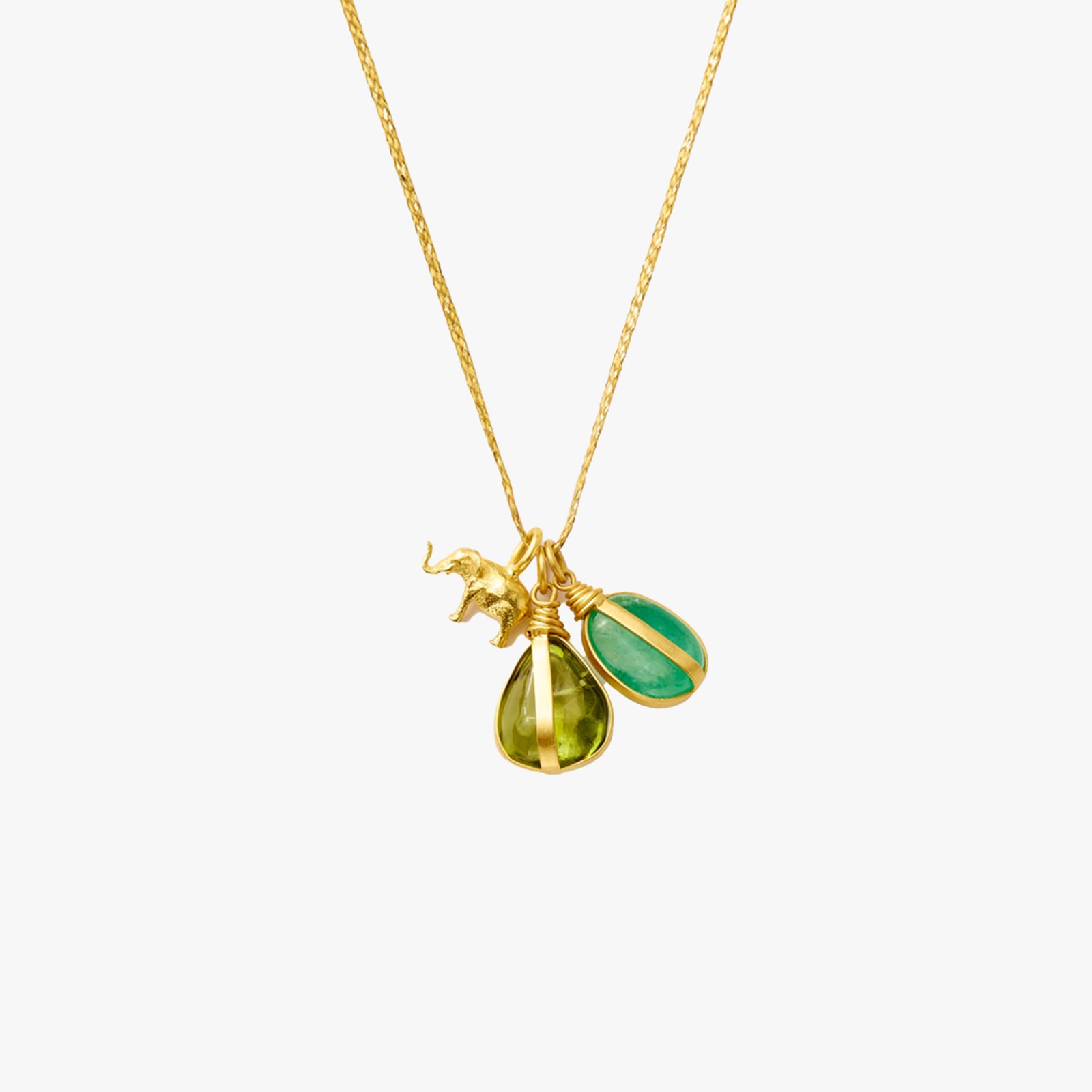 Pippa Small, Mixed Stone Double Pendant and Golden Elephant on Cord