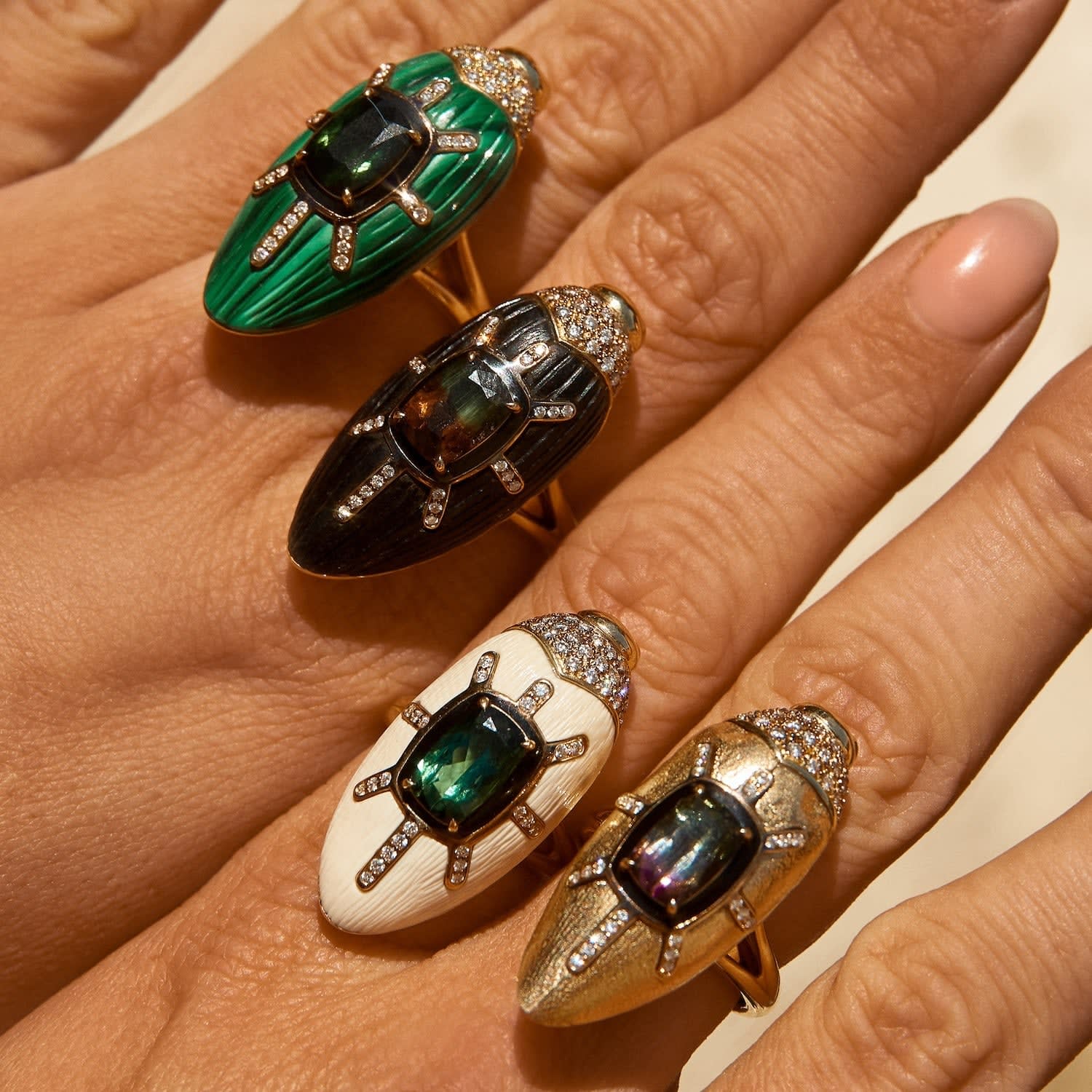 Bibi Van Der Velden, Scarab mammoth ring with green tourmaline