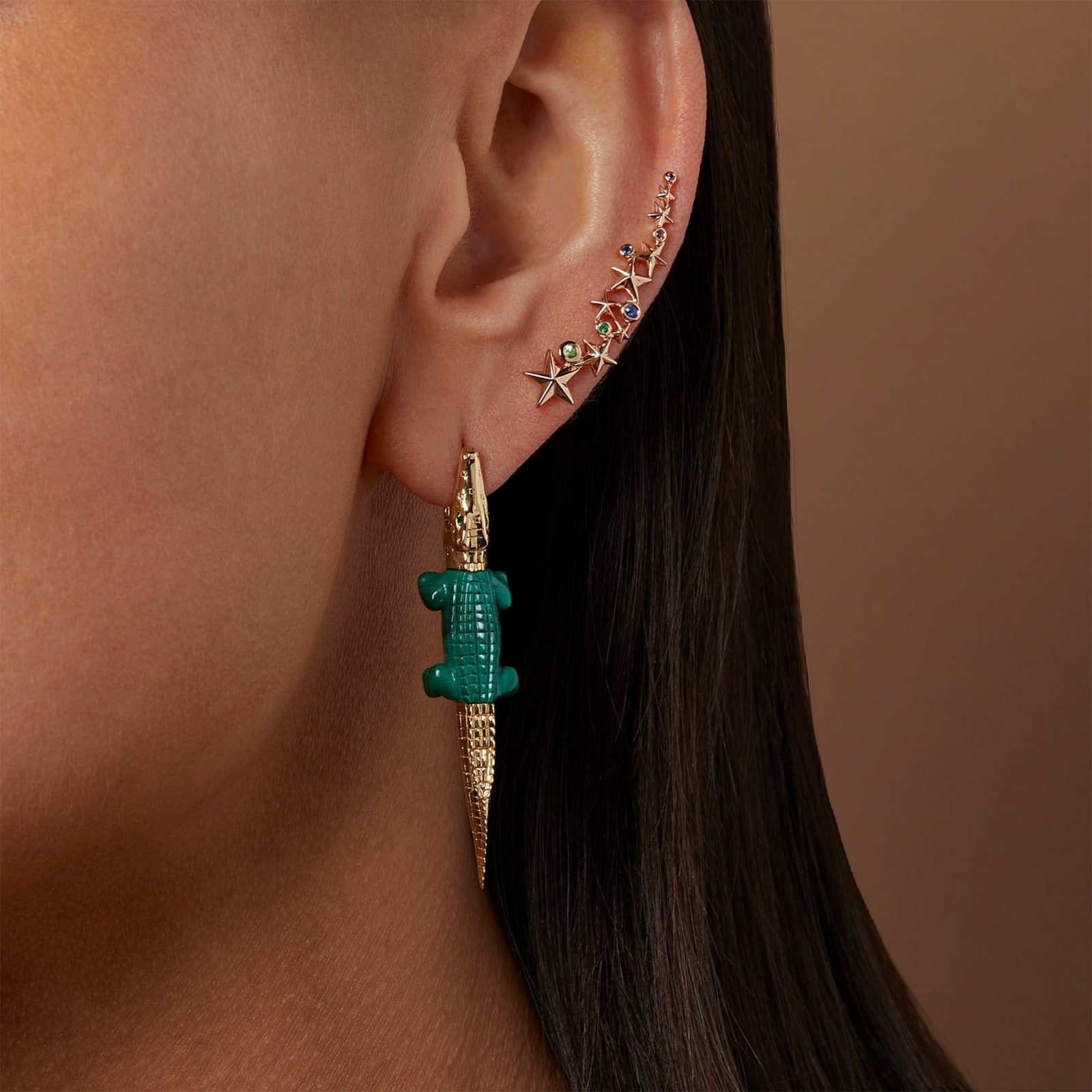 Bibi Van Der Velden, Malachite alligator bite earring