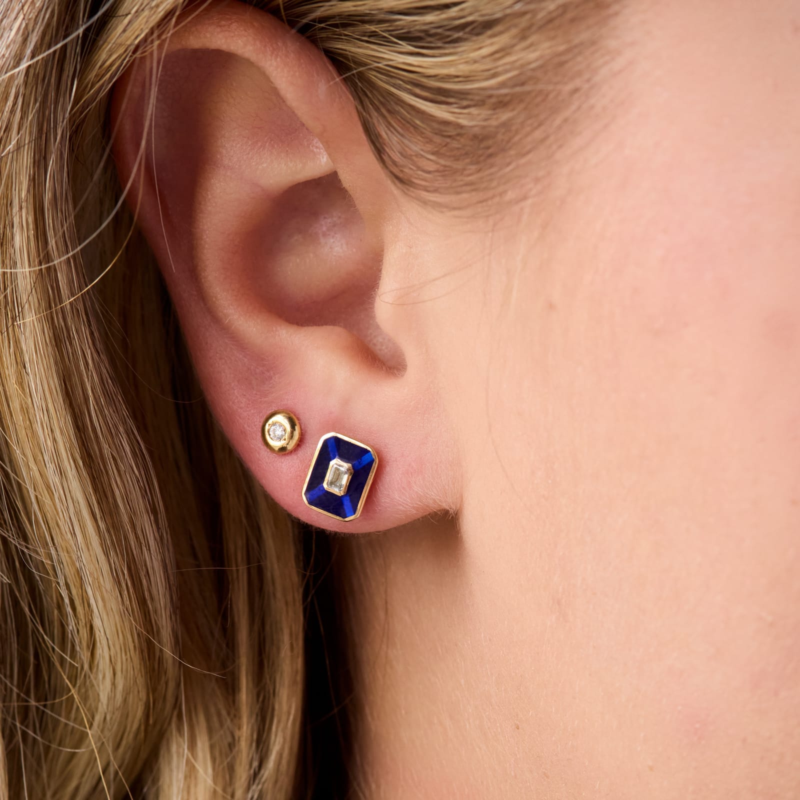 Adam Foster, Blue enamel and diamond stud earring