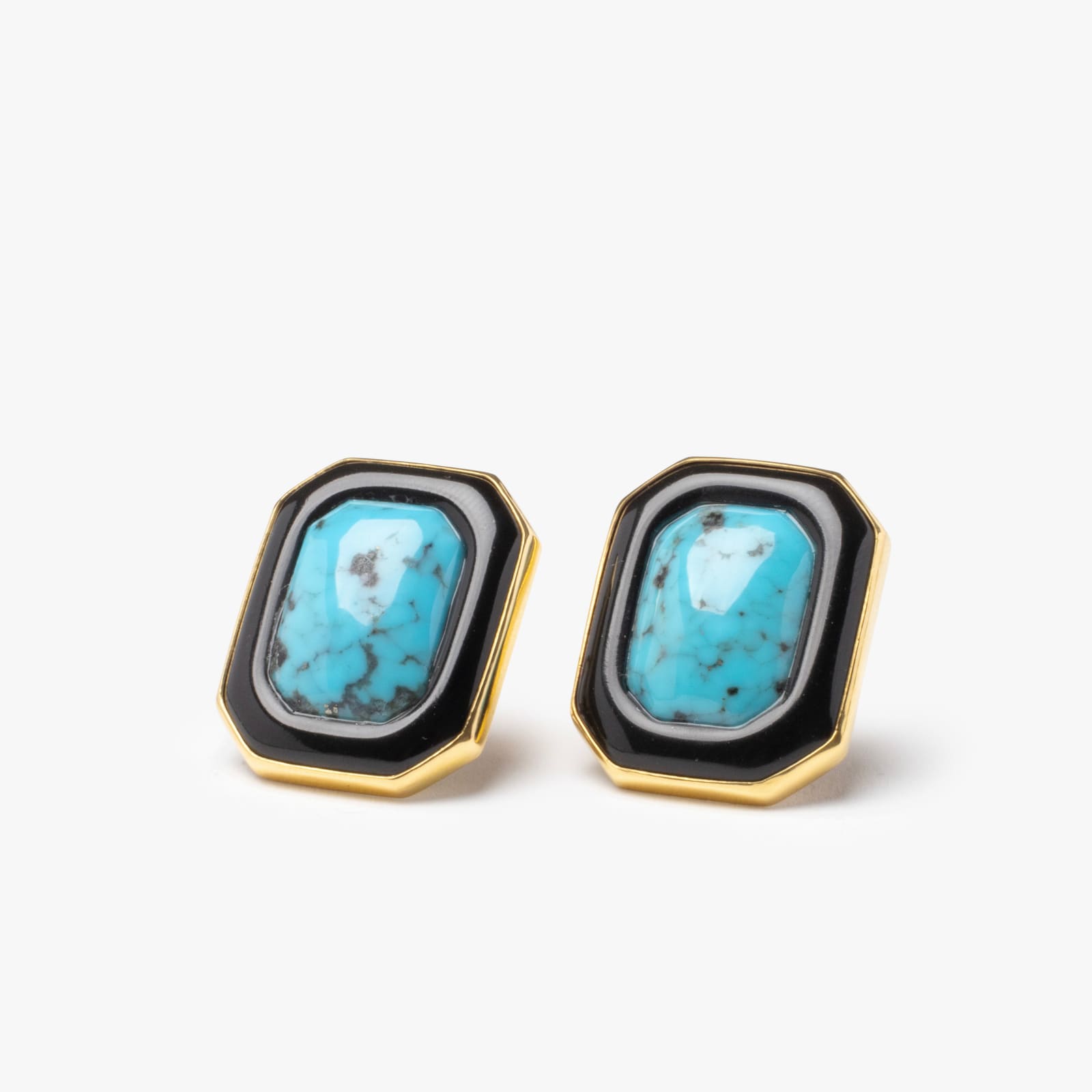 Anna Porcu, Onyx and turquoise octagonal earrings without cameo
