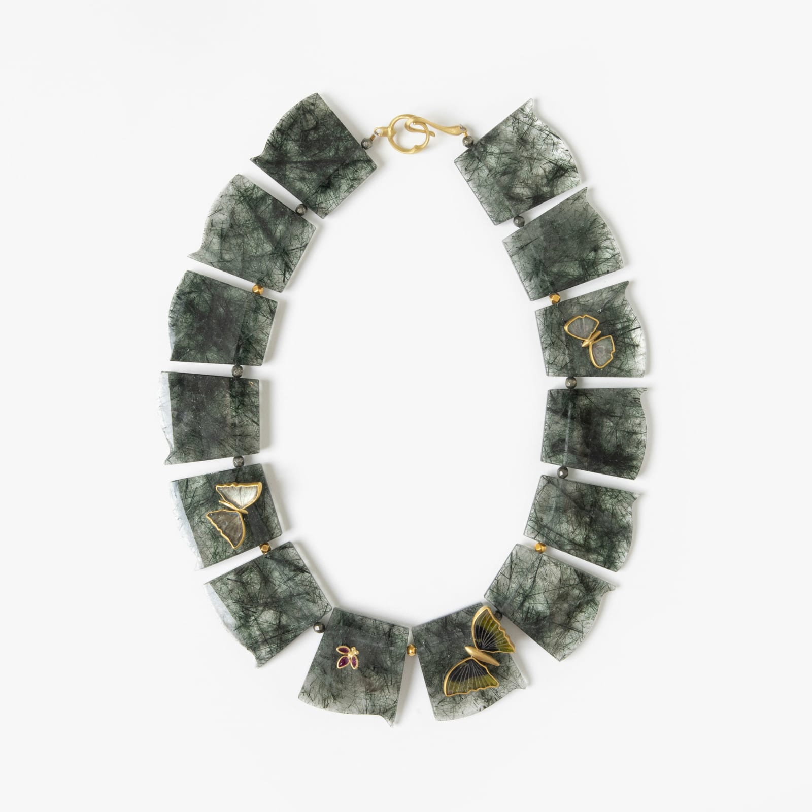 Gabriella Kiss, Scalloped green moss agate slab necklace