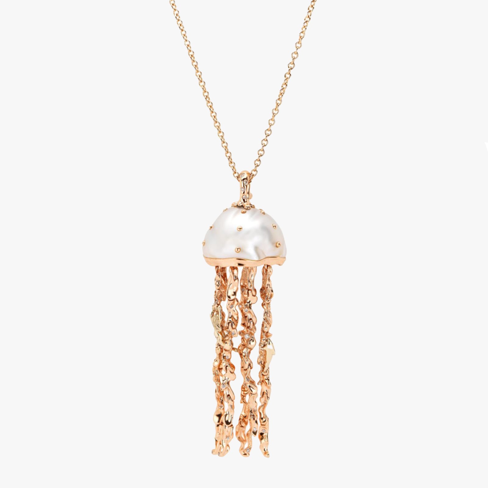 Bibi Van Der Velden, Jellyfish white pearl pendant with diamonds
