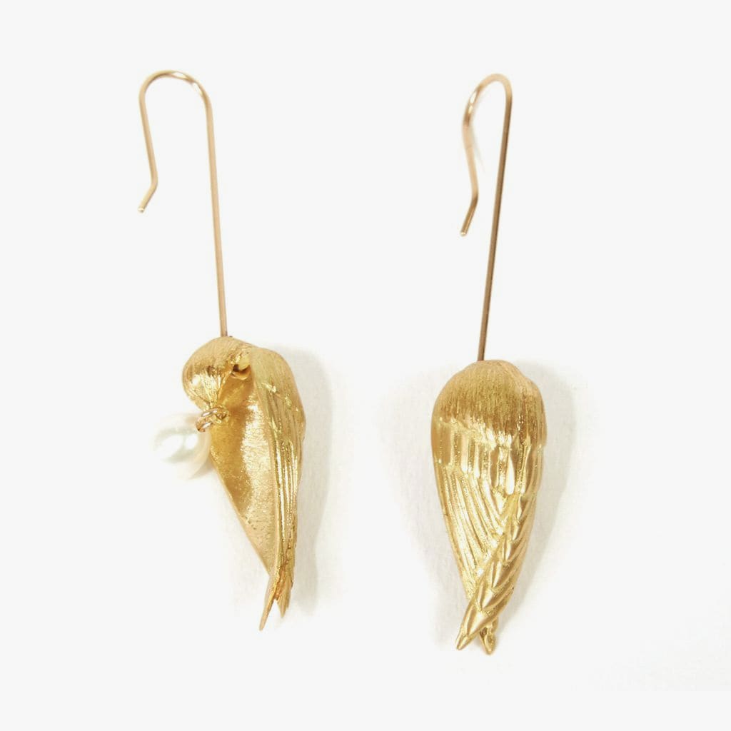 Gabriella Kiss, Sleeping bird earrings with pearl drops