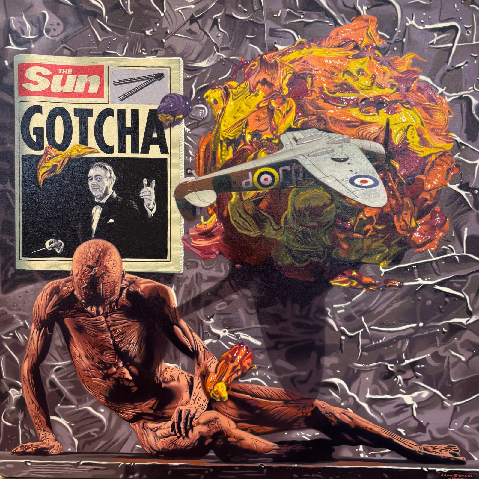 John Devlin, Pointless Pile of Paint: Study after Mantovani's Flaying of Icarus, 2022