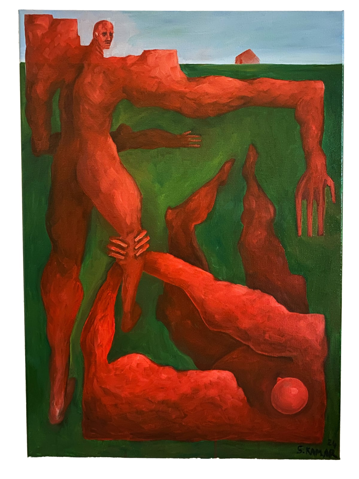 Sara Kamar, Two Figures, One is Desperate, 2024