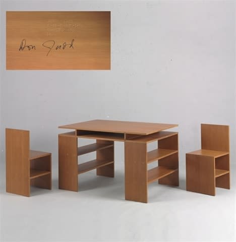 Donald Judd, Wood desk and chairs (set of 3), 1985