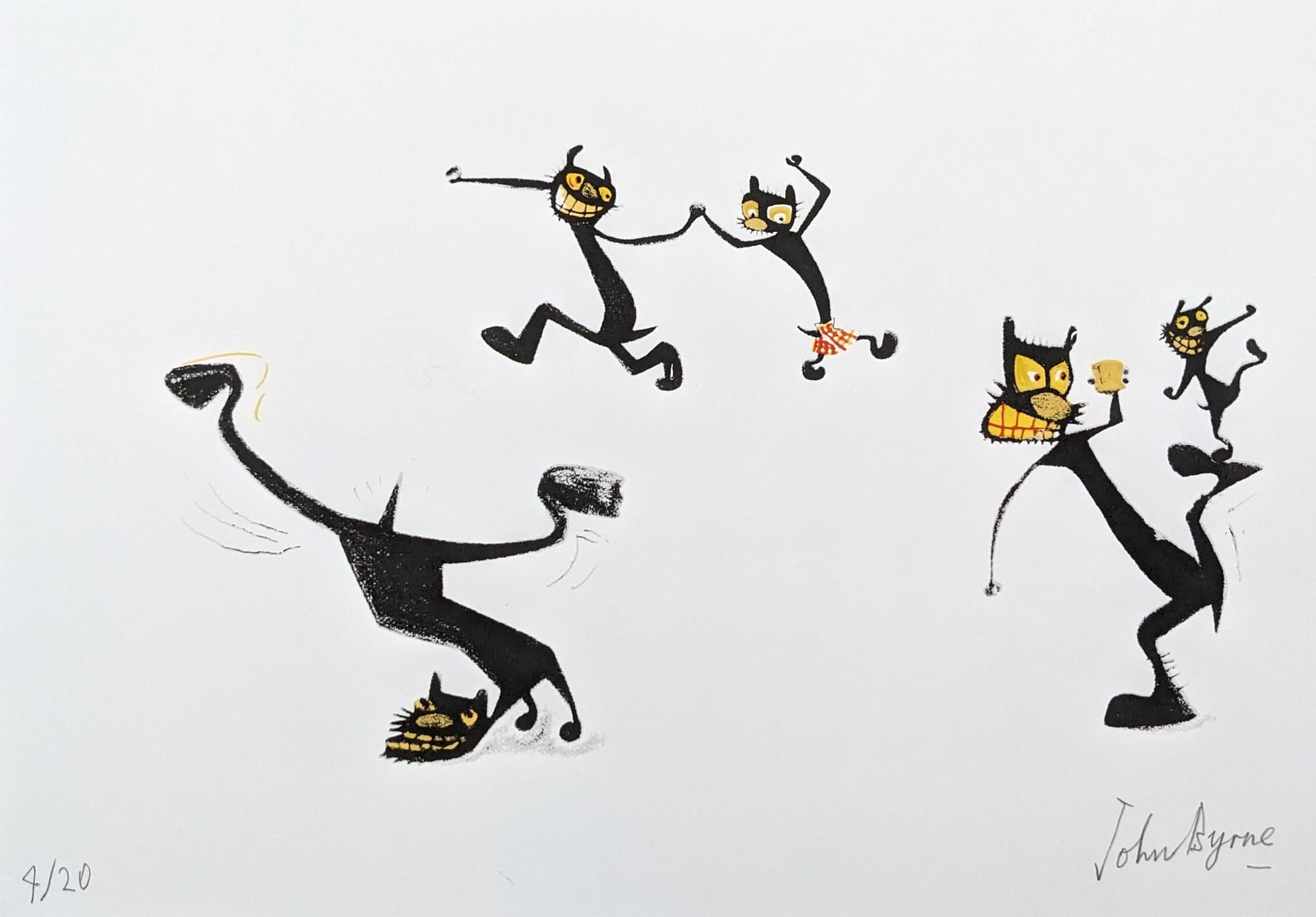 John Byrne RSA, Dancing Cats, 2020