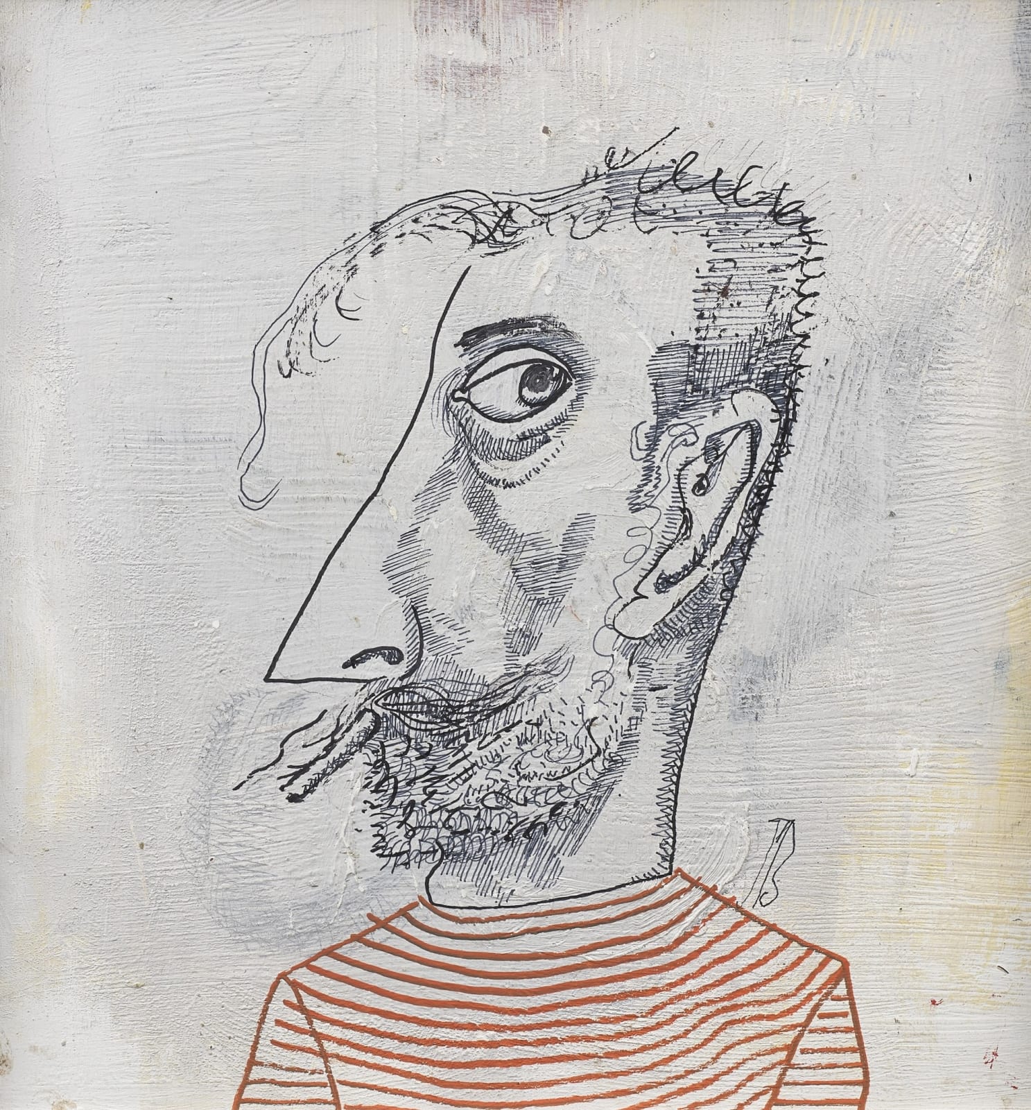 John Byrne RSA, Self portrait in red stripey top