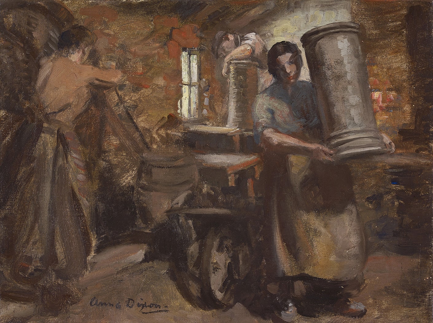 Anna Dixon RSW, Working on chimney pots - Portobello Pottery
