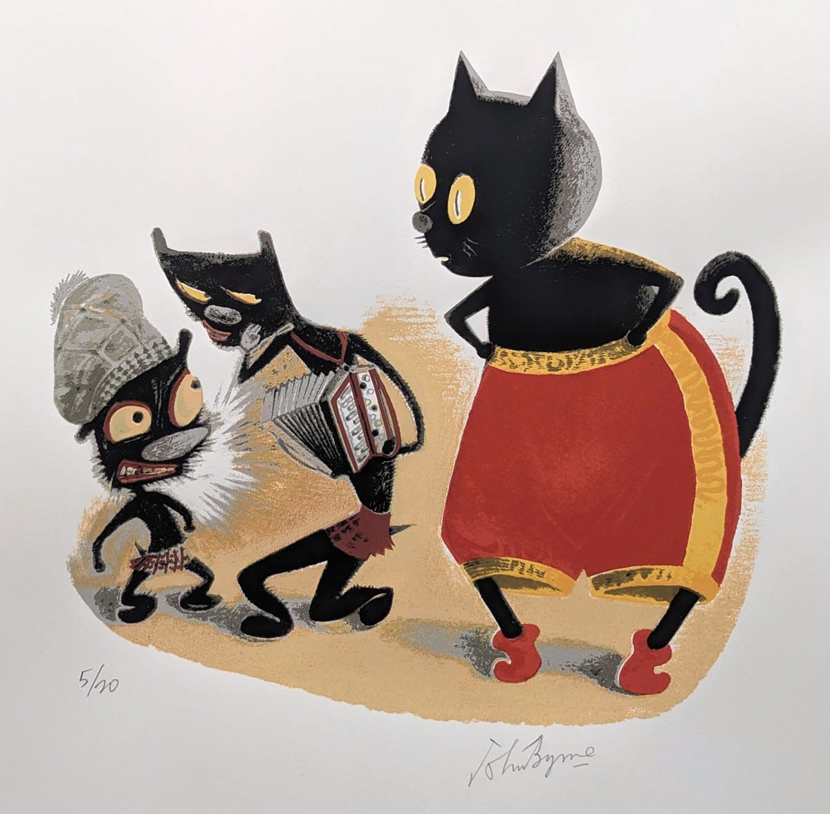 John Byrne RSA, Three Cats, 2020