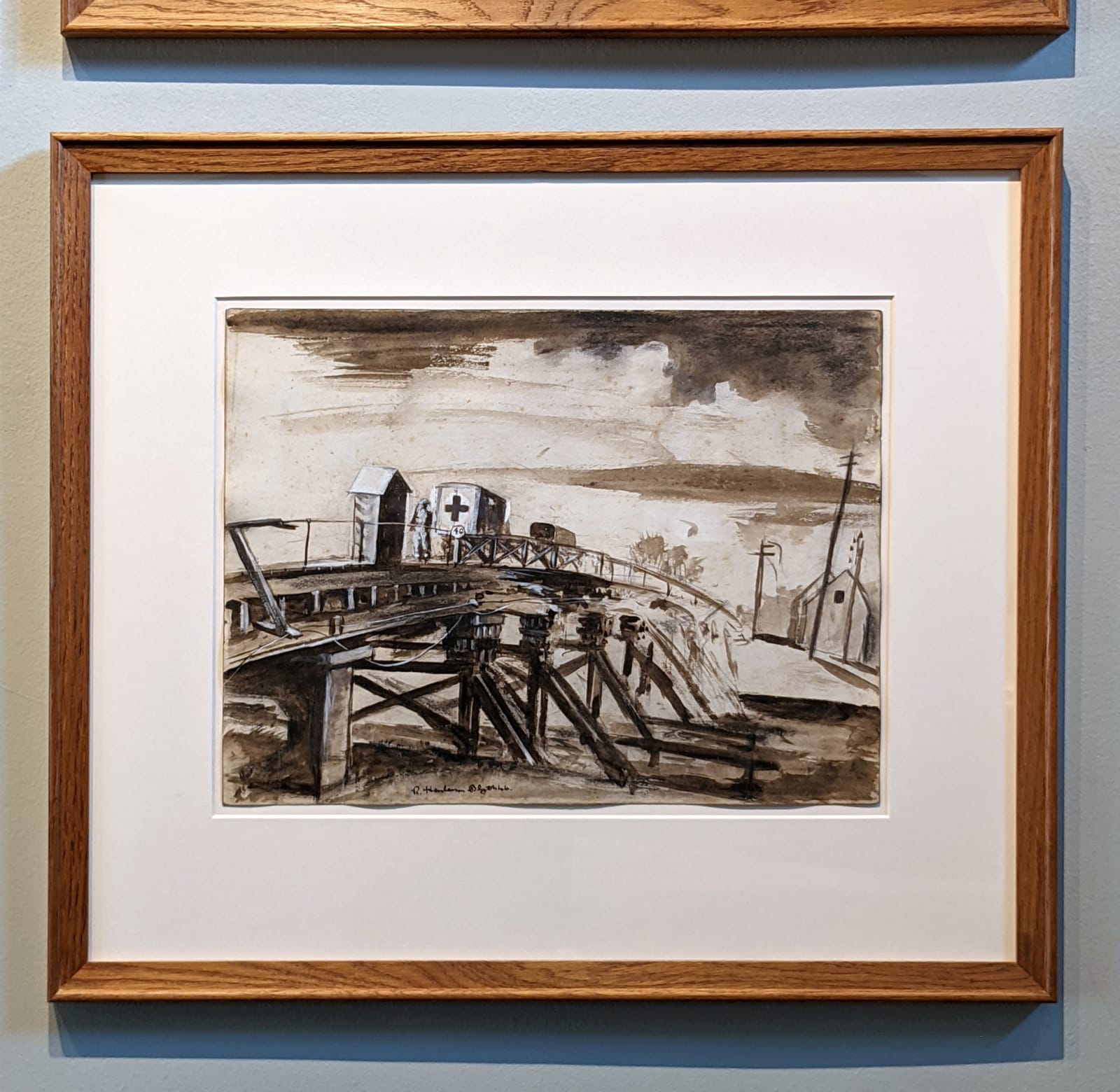 Robert Henderson Blyth RSA RSW, Ambulance crossing a bridge, 1944