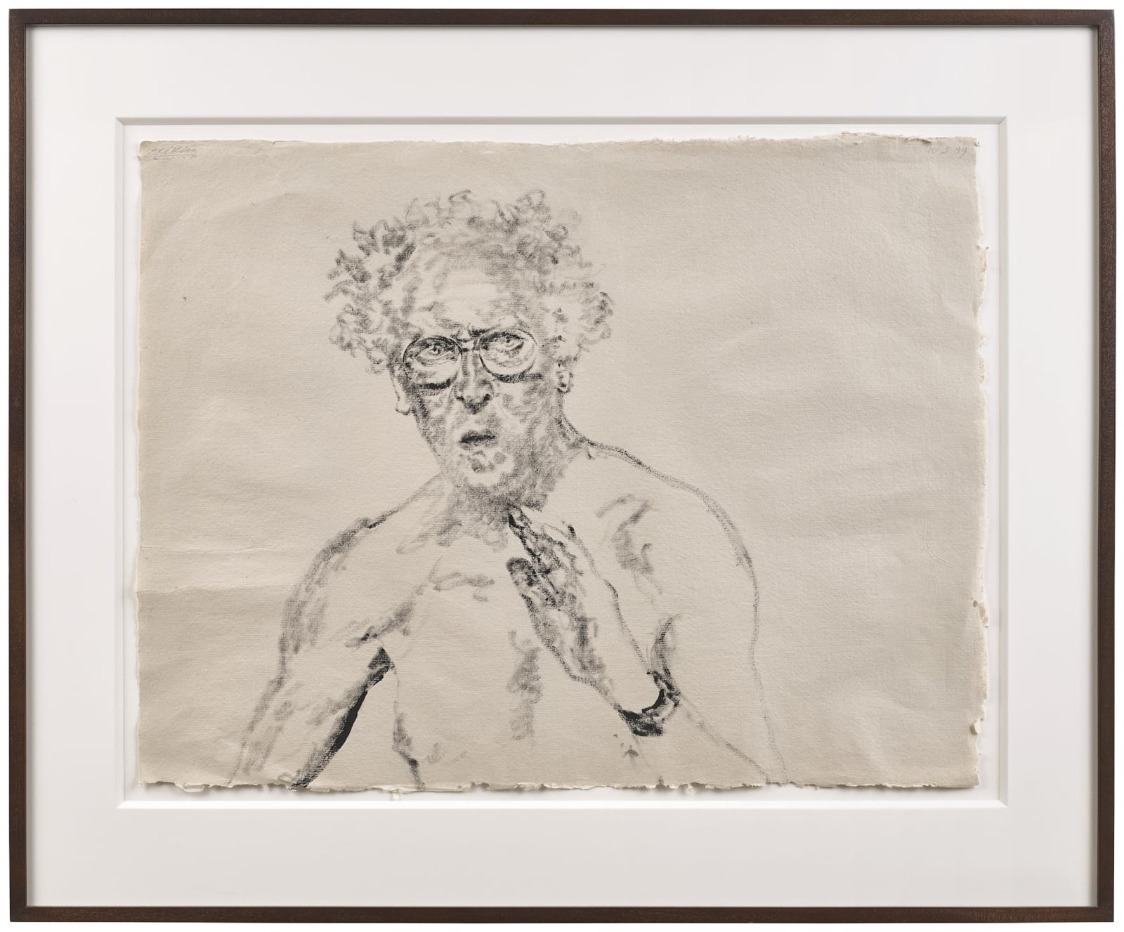 Avigdor Arikha, Self portrait torso with arm raised, 1999
