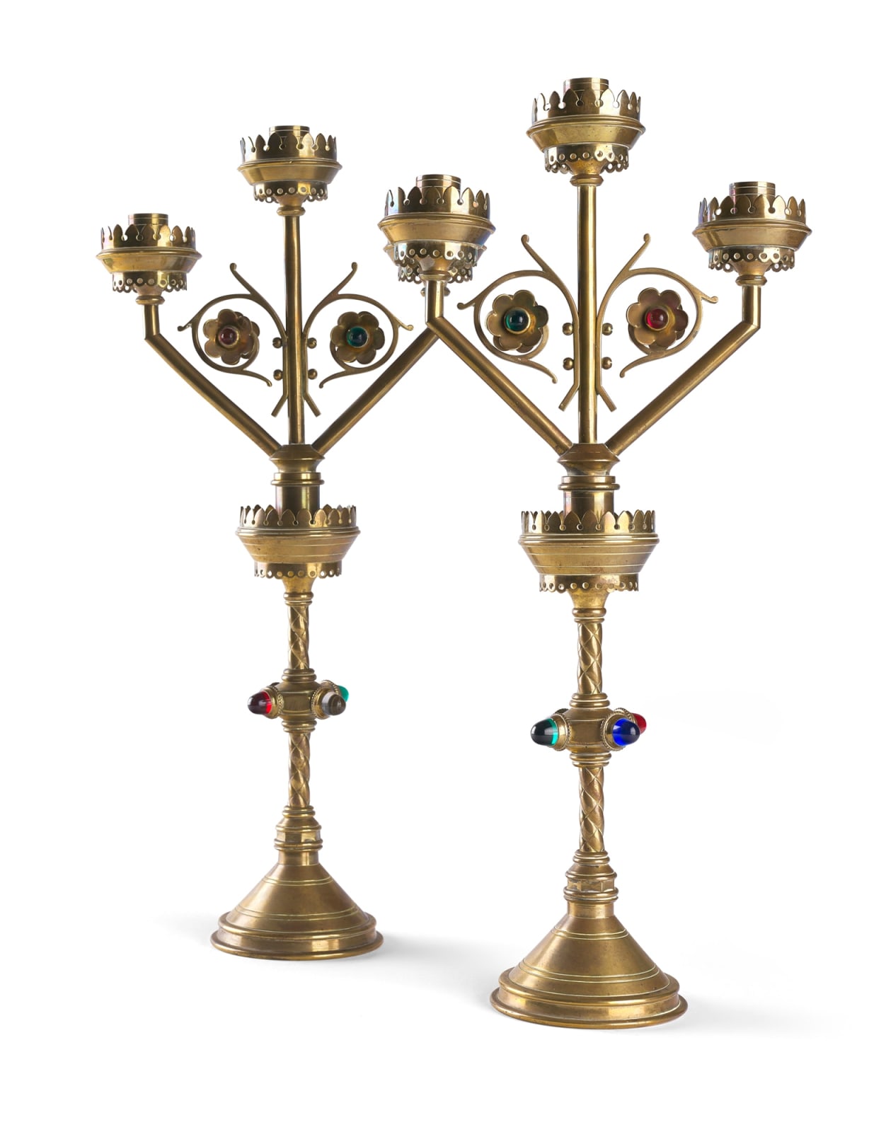 Hart, Son, Peard & Co., London (attributed maker), Pair of Gothic Revival candelabra, c.1880