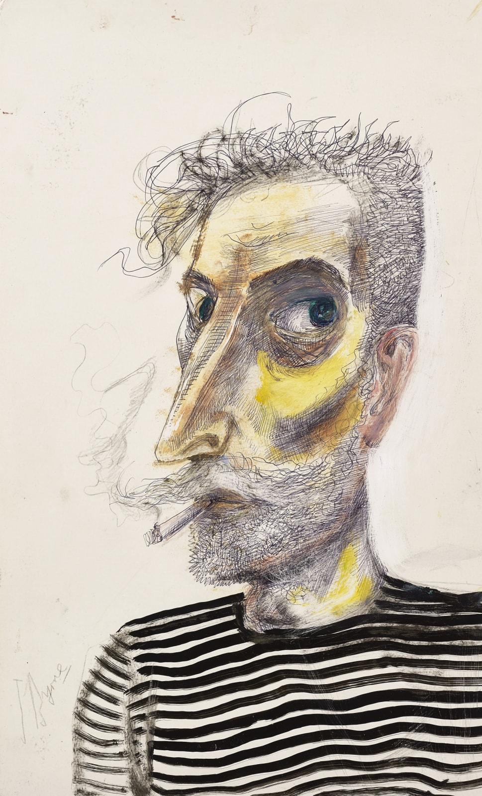 John Byrne RSA, Self Portrait in Striped Top, 2020