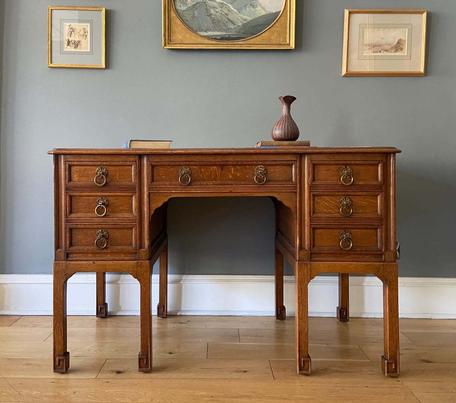 Attr. Edward William Godwin, Oak pedestal desk, c.1880