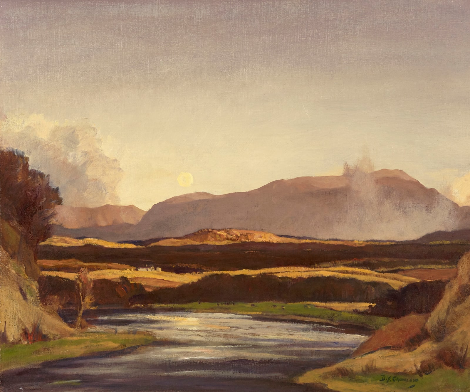 Sir David Young Cameron RA RSA HRSW RE, Moonrise in Badenoch