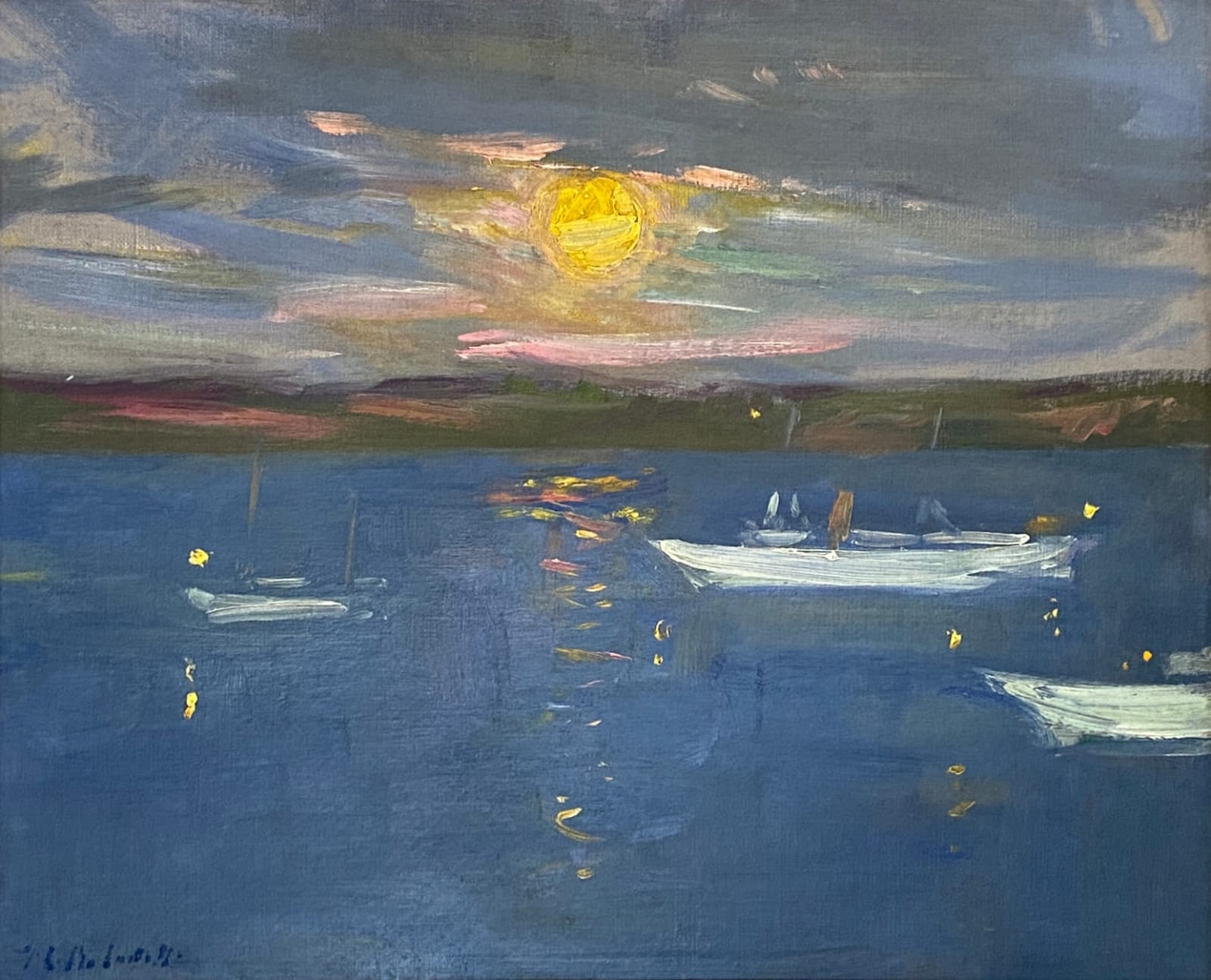 Francis Campbell Boileau Cadell RSA RSW, Harvest Moon - Yachts on Iona Sound