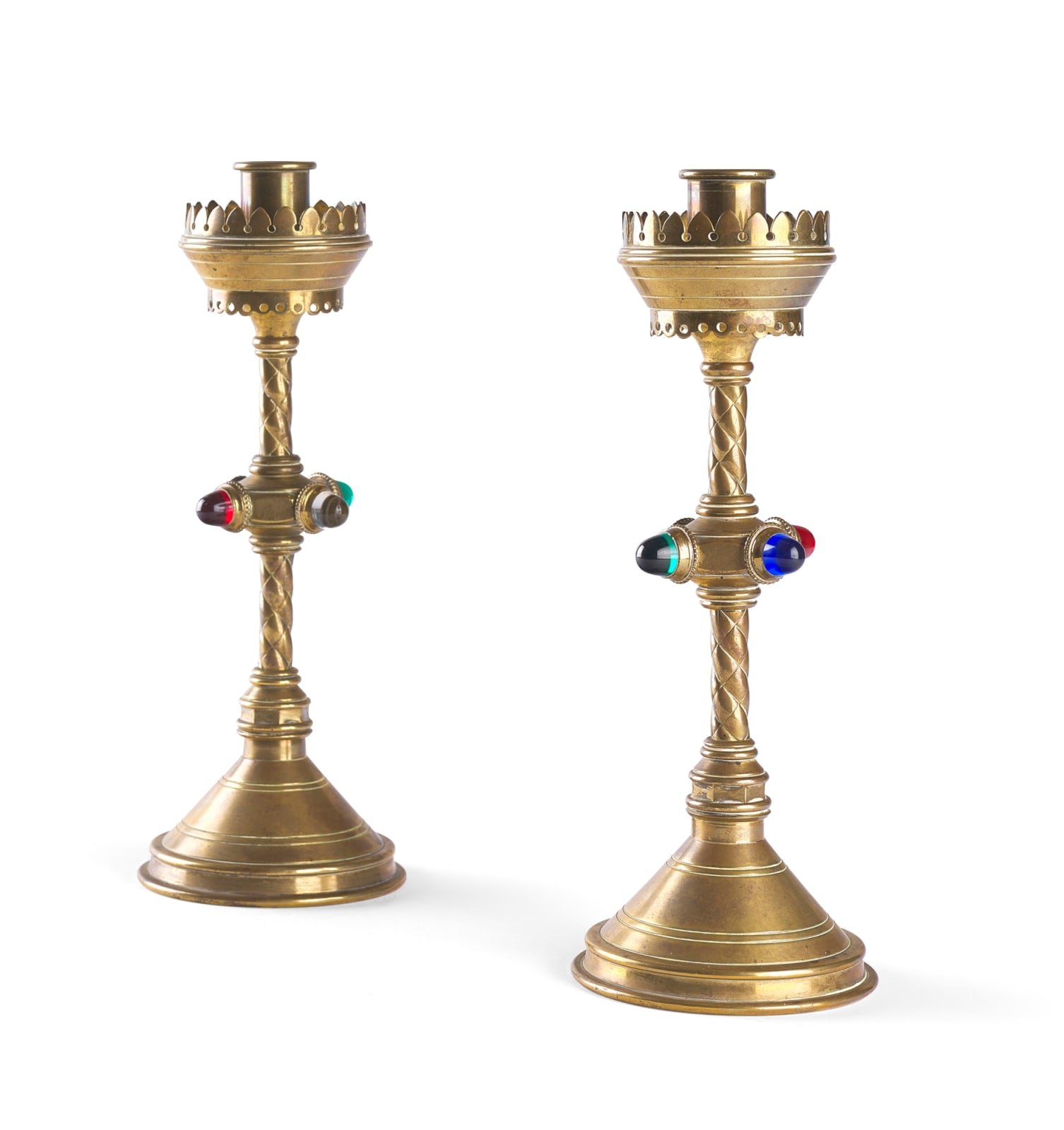 Hart, Son, Peard & Co., London (attributed maker), Pair of Gothic Revival candelabra, c.1880