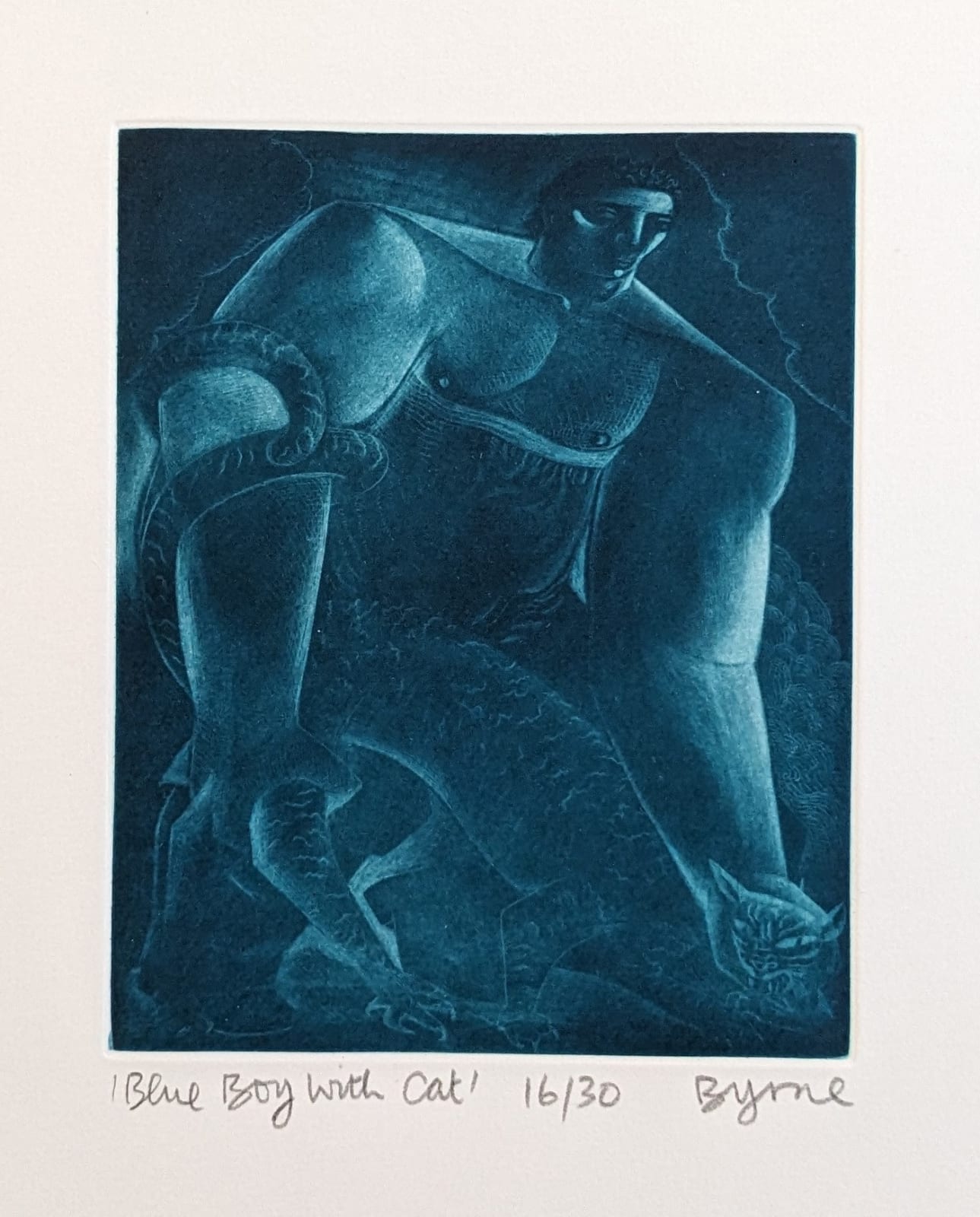 John Byrne RSA, Blue Boy with Cat, 2005