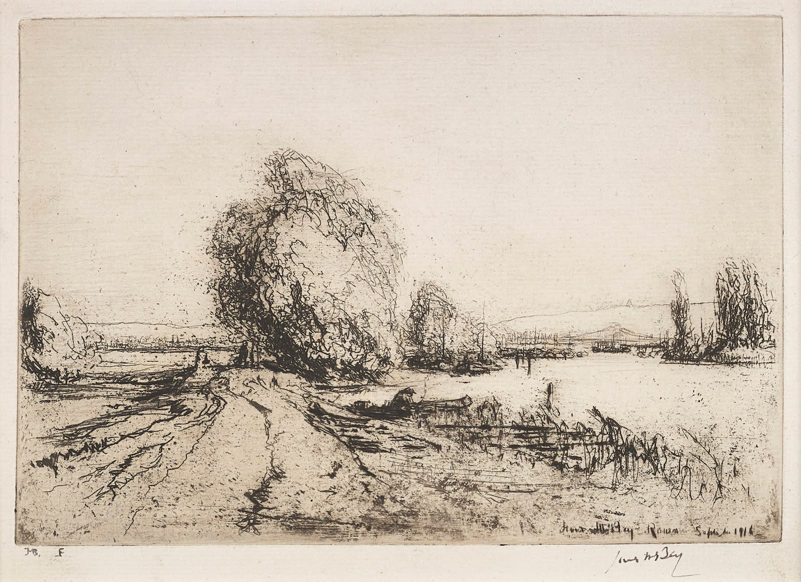 James McBey, The Seine at Rouven, 1916