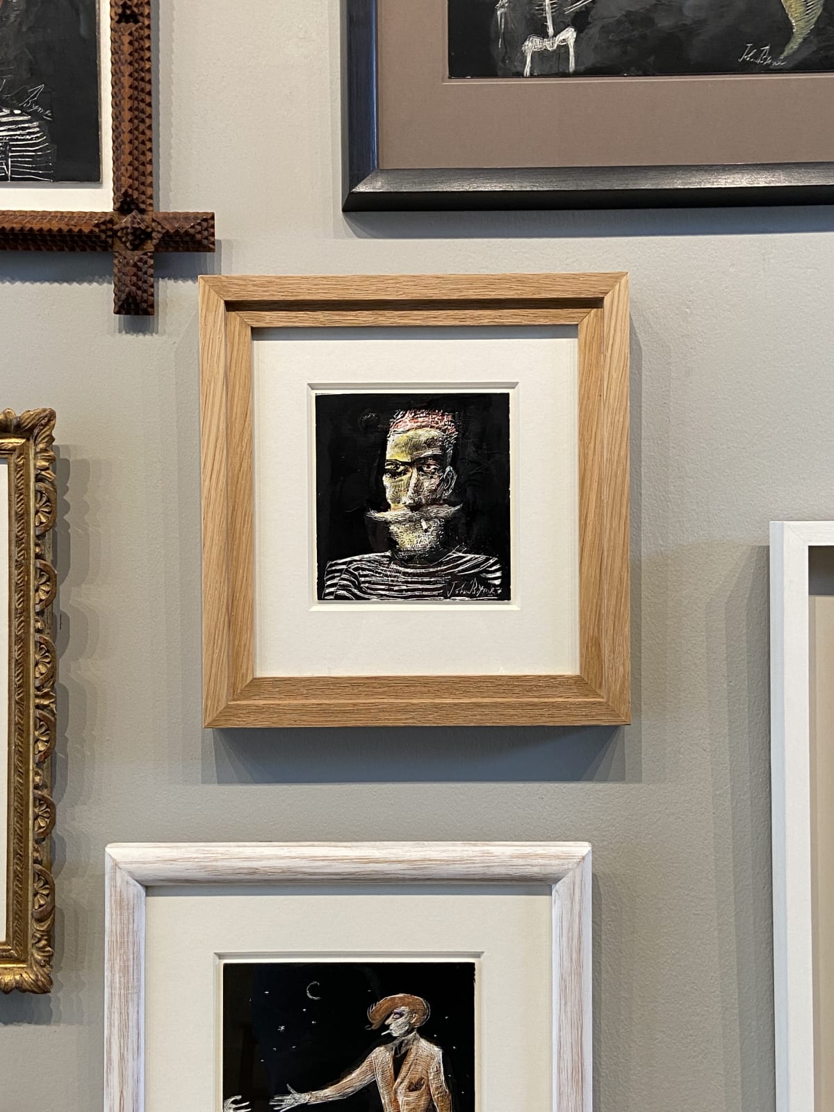 John Byrne RSA, Self portrait in striped t-shirt, 2019