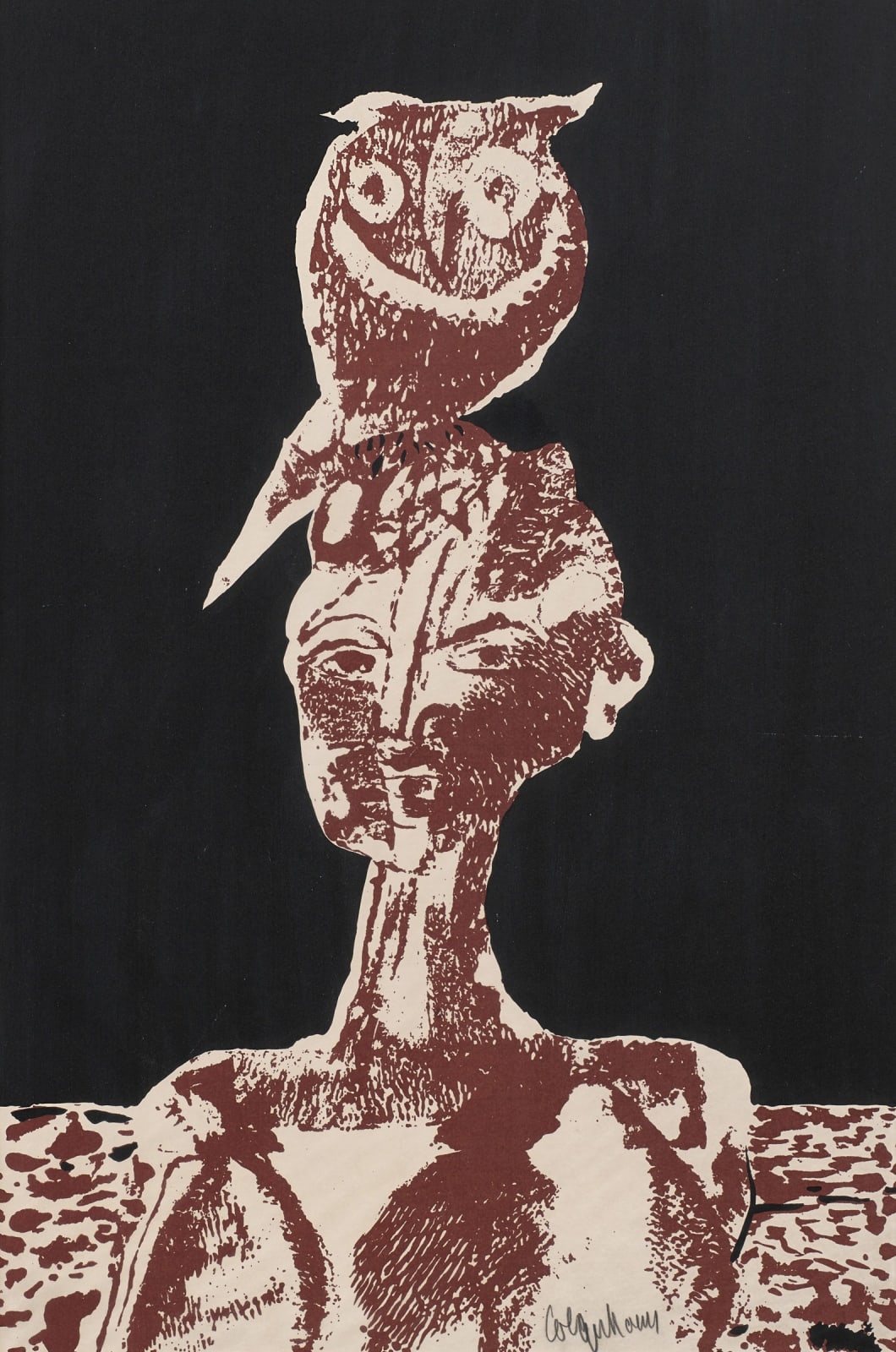 Robert Colquhoun, Man with an owl, c.1962