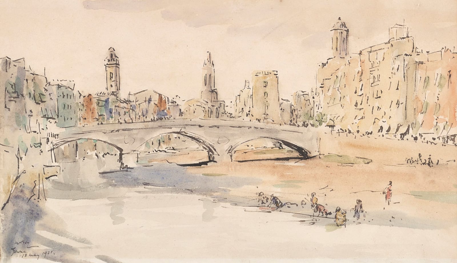 James McBey, Gerona from the River, 1921