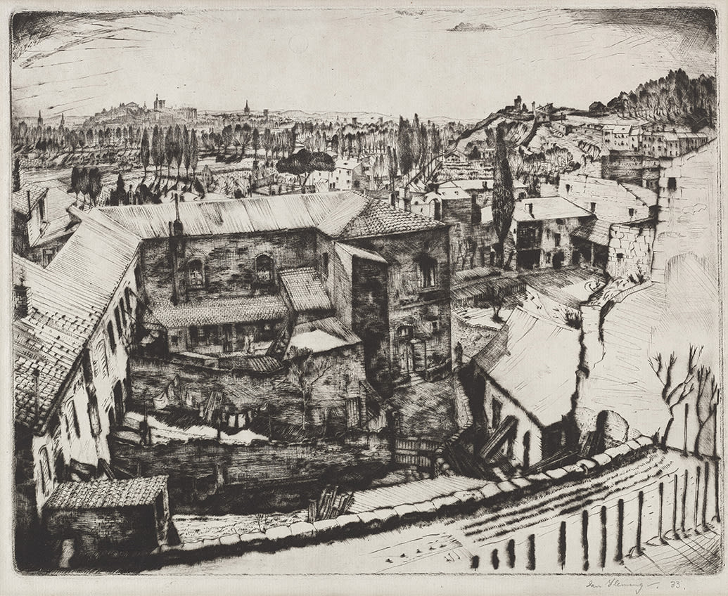 Ian Fleming RSA RSW, Villeneuve Roofs and the Palace of the Popes, 1933