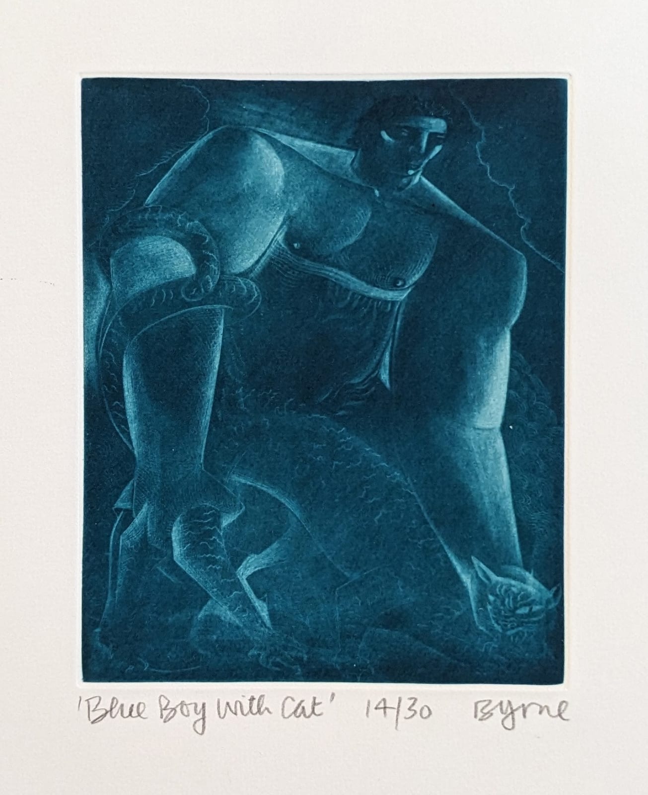 John Byrne RSA, Blue Boy with Cat, 2005