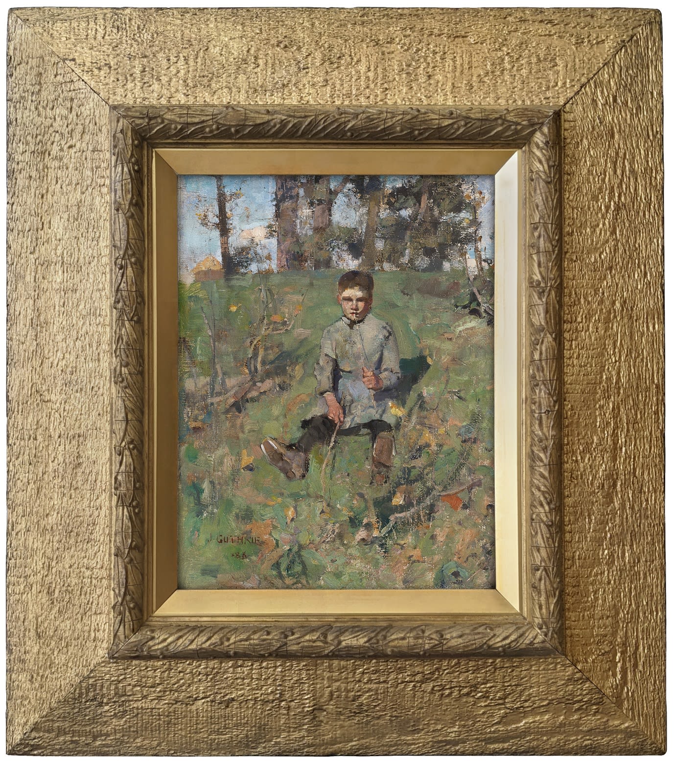 Sir James Guthrie HRA PRSA HRSW, Boy with a straw, 1886