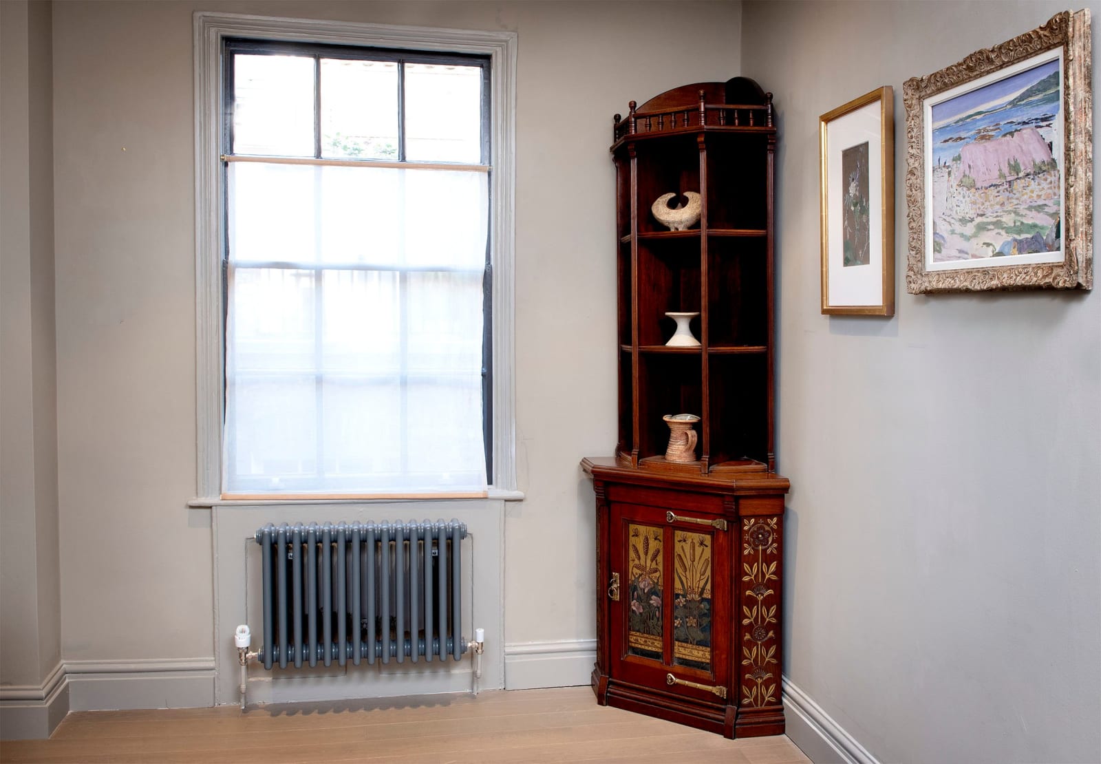 Attr. Alfred Waterhouse RA, Aesthetic Movement corner cabinet, c.1880