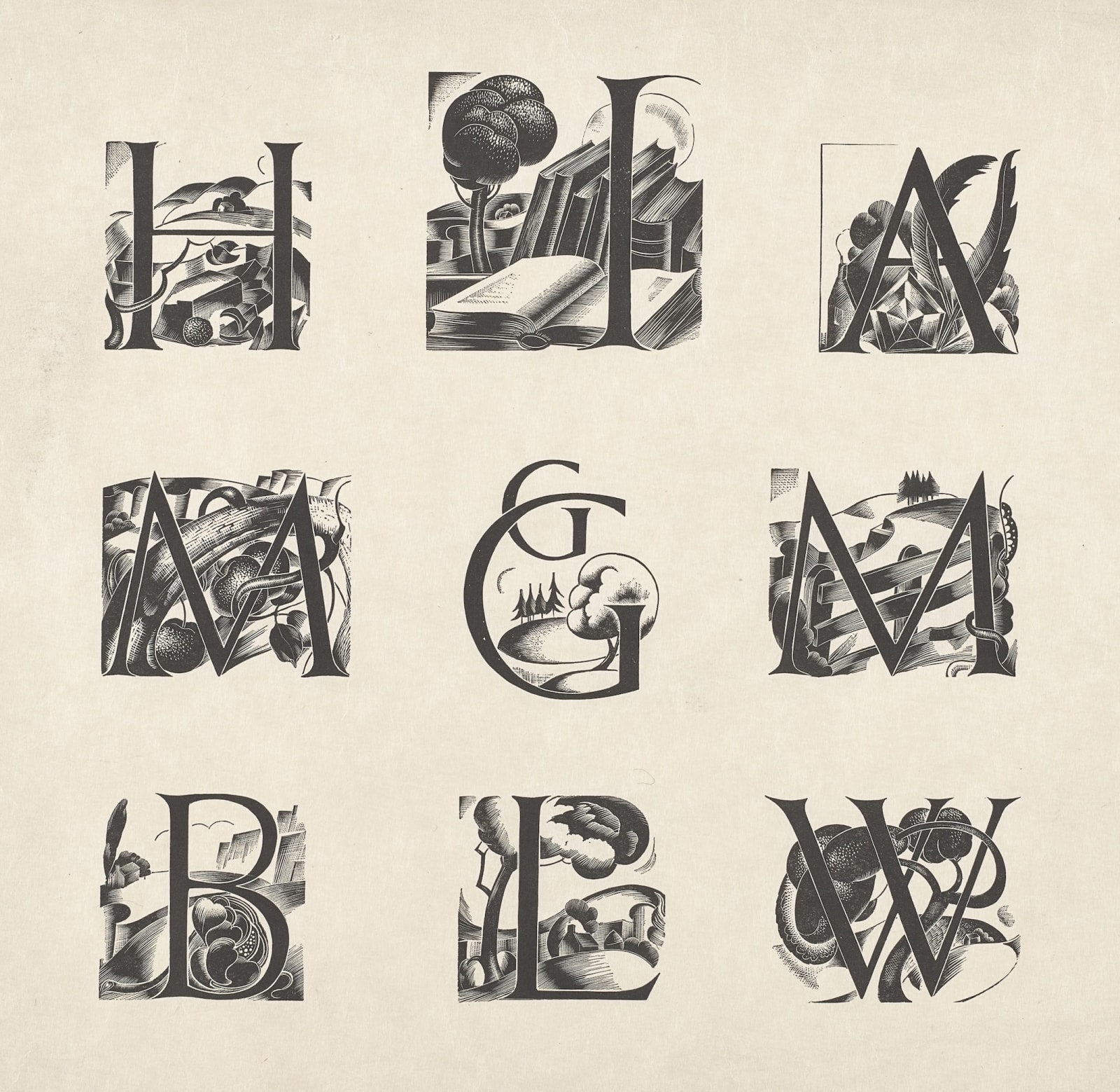 William McCance, Initials for 'The Fables of Esope', Series A, 1932
