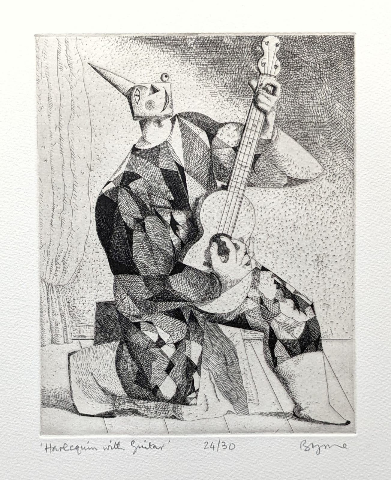 John Byrne RSA, Harlequin with Guitar, 1998