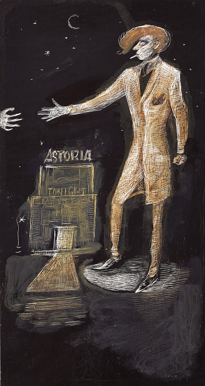 John Byrne RSA, Teddy Boy outside Paisley's Bug Hut, 2019