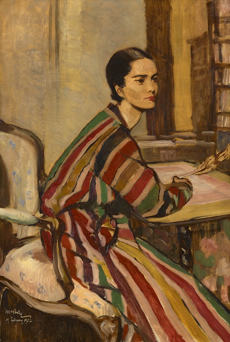 James McBey, Marguerite McBey in a Striped Robe, 1932
