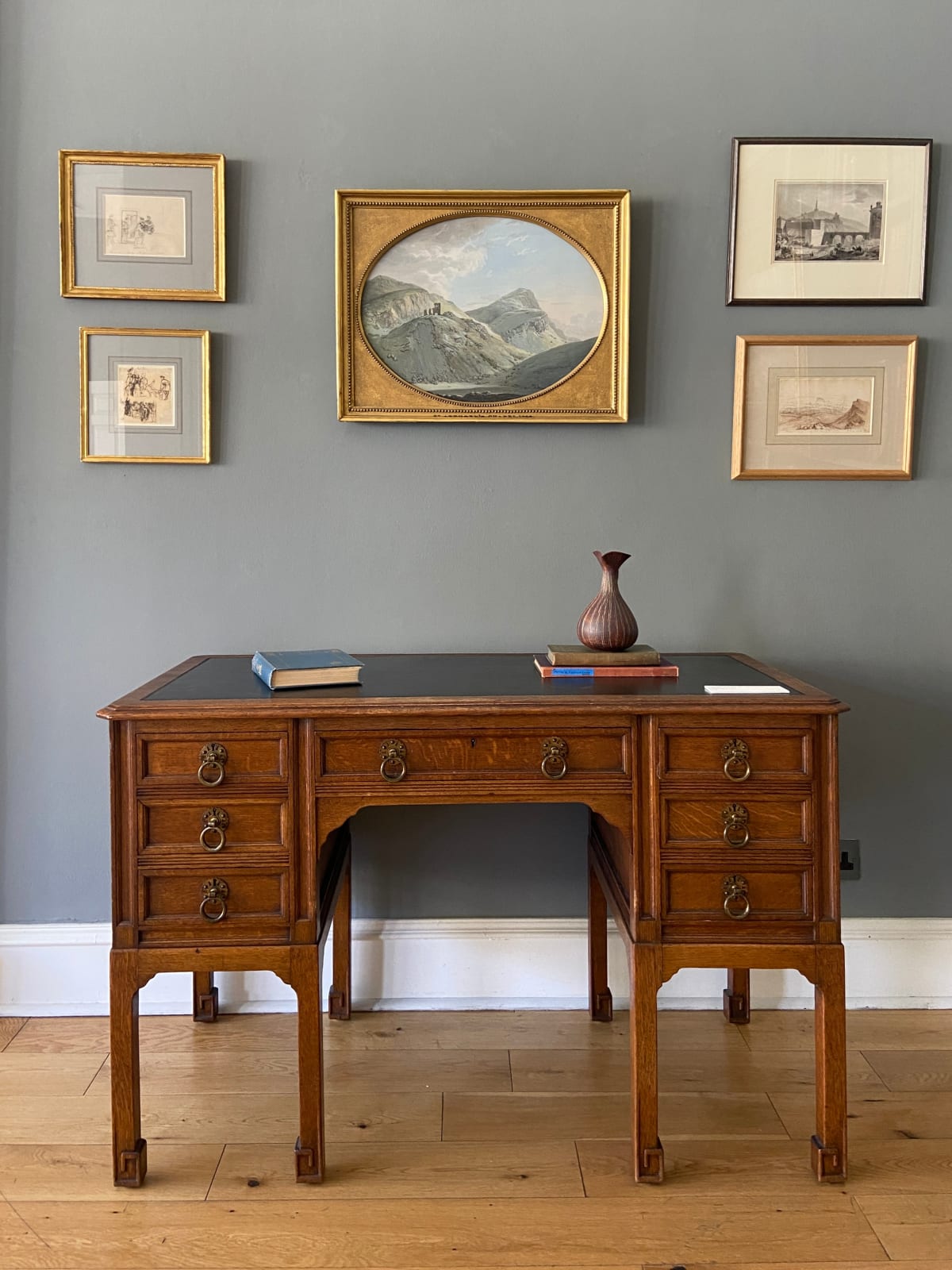 Attr. Edward William Godwin, Oak pedestal desk, c.1880