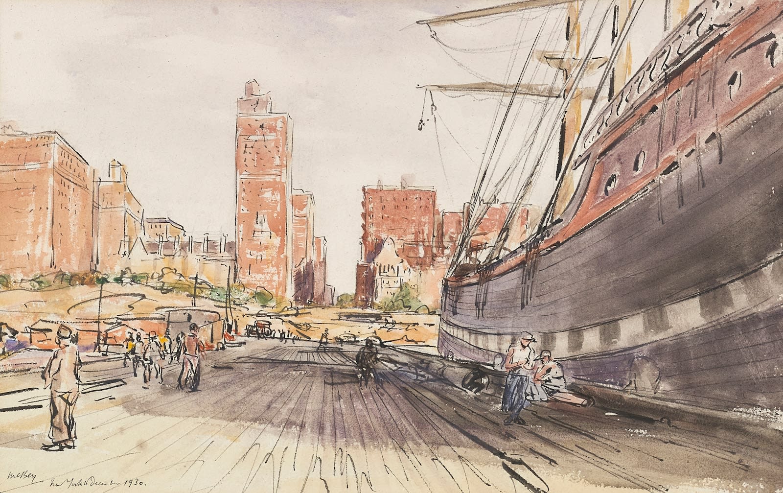 James McBey, Dockside, New York, 1930