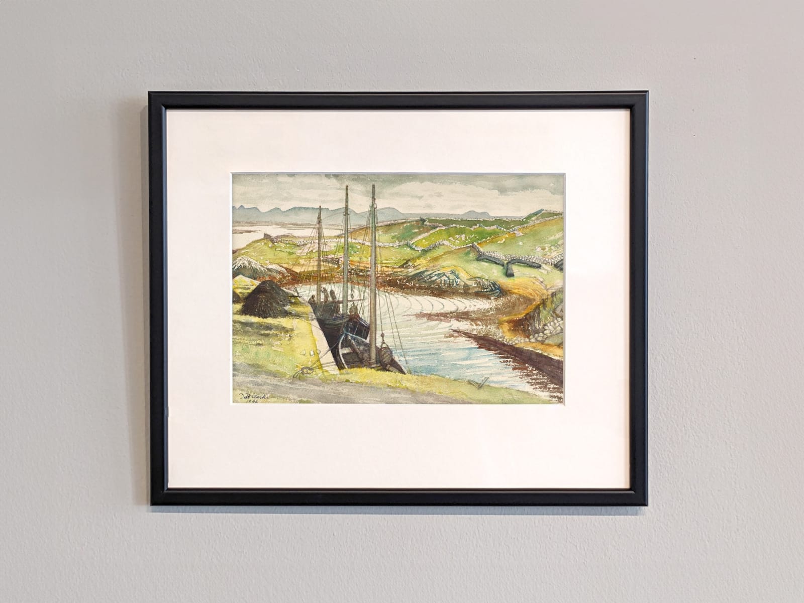 Derek Clarke RSA RSW, Fishing Boats in Harbour, Connemara, 1946