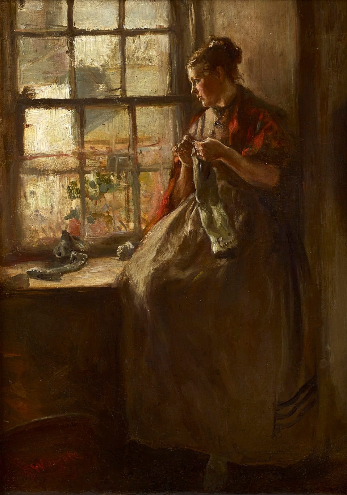 Sir James Lawton Wingate PRSA, Darning at the window