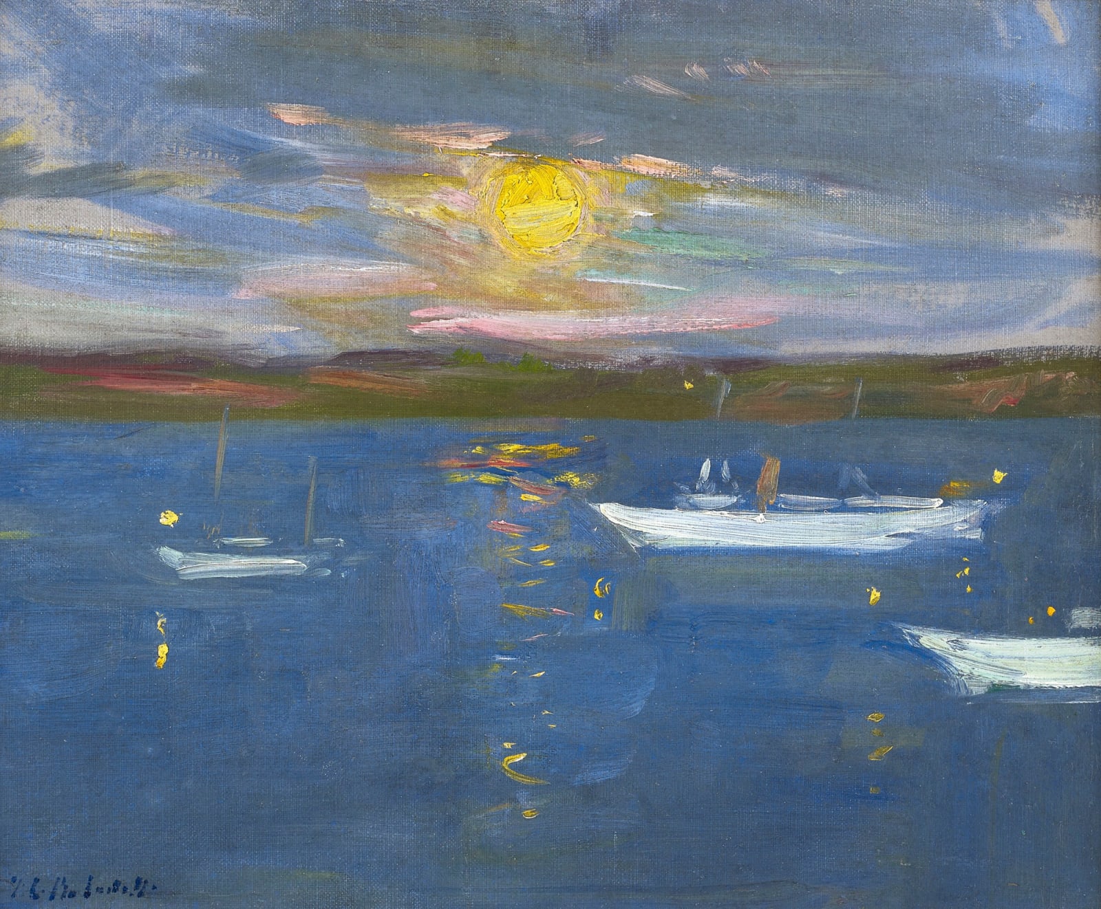Francis Campbell Boileau Cadell RSA RSW, Harvest Moon - Yachts on Iona Sound