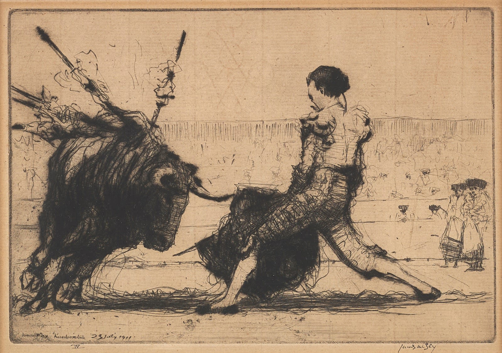 James McBey, A Fierce Bull, 1911
