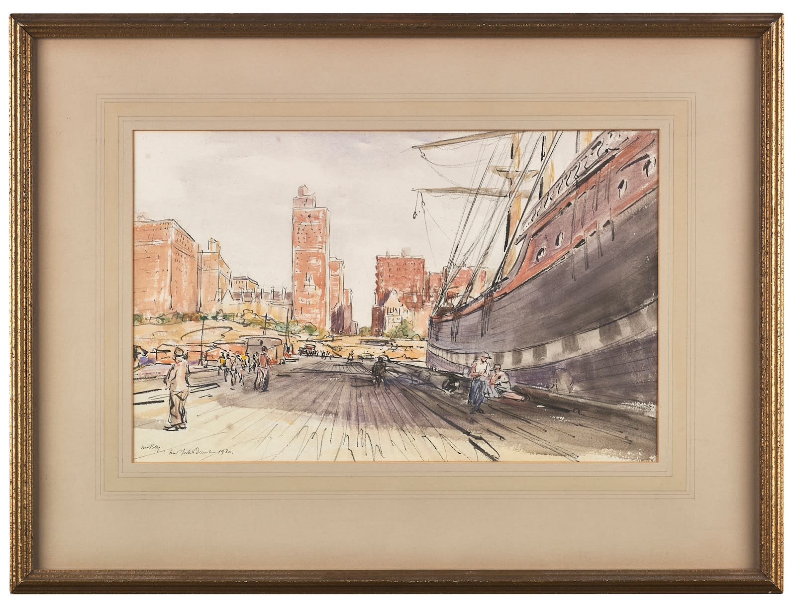 James McBey, Dockside, New York, 1930