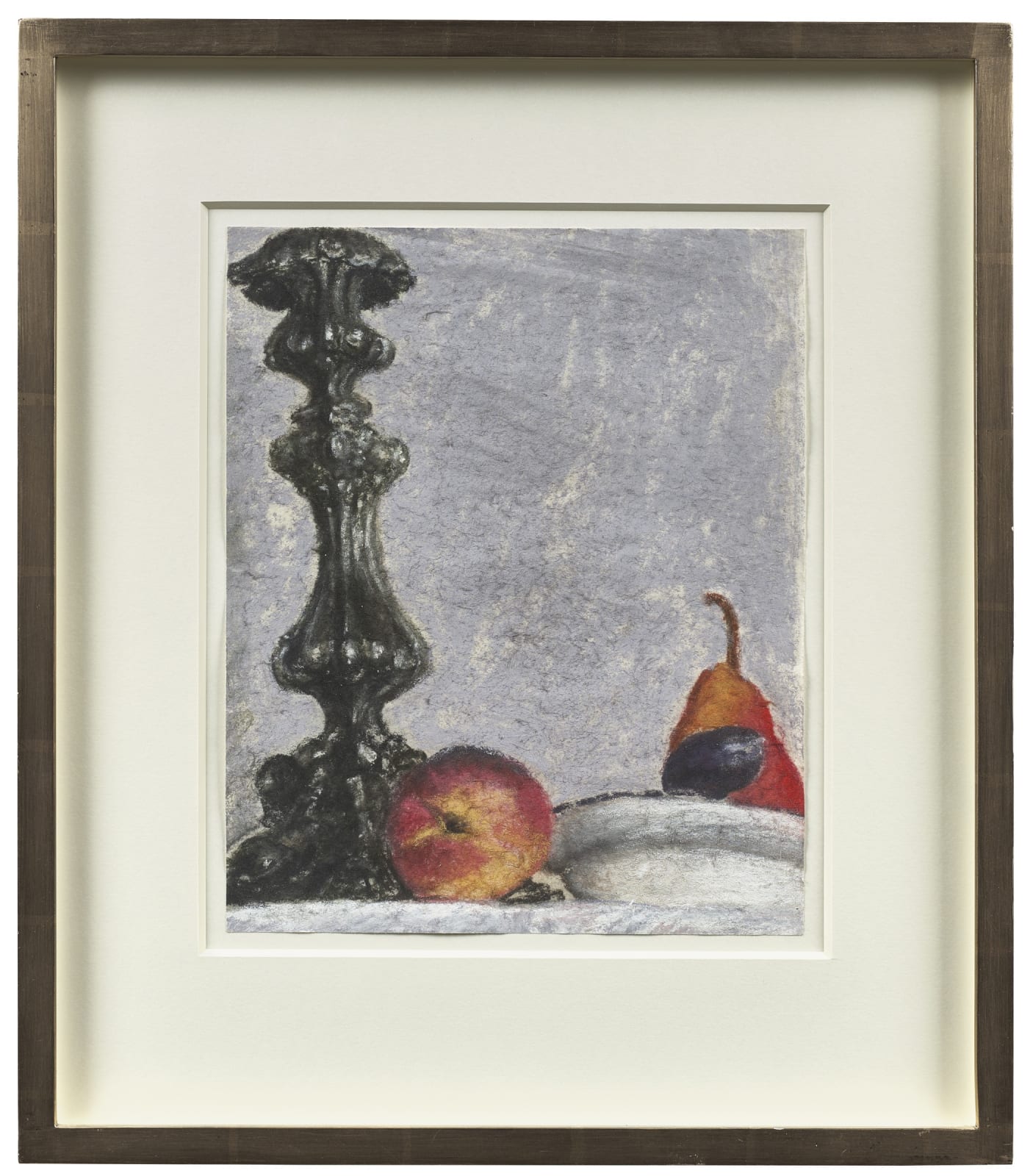 Avigdor Arikha, Still life with candlestick, peach, pear and plum
